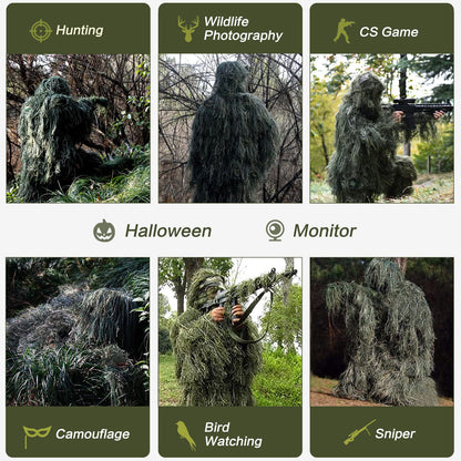 MOPHOTO 5 in 1 Ghillie Suit 3D Camouflage Hunting Suits - Jacket, Pants, Hood, Carry Bag for Adults & Youth, M/L/XL/XXL