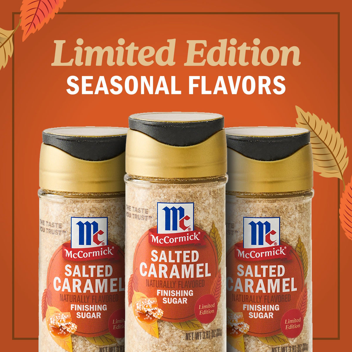 McCormick Finishing Sugar, Pumpkin Spice, Limited Edition, Sweet Blend of Warm Pumpkin Spices, The Perfect Finish for Cookies, Muffins, Pancakes, Bread, and More, 3.66 oz