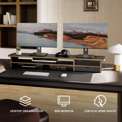 Fenge Monitor Stand, Desk Computer Riser with Frosted Storage Drawer, Oak