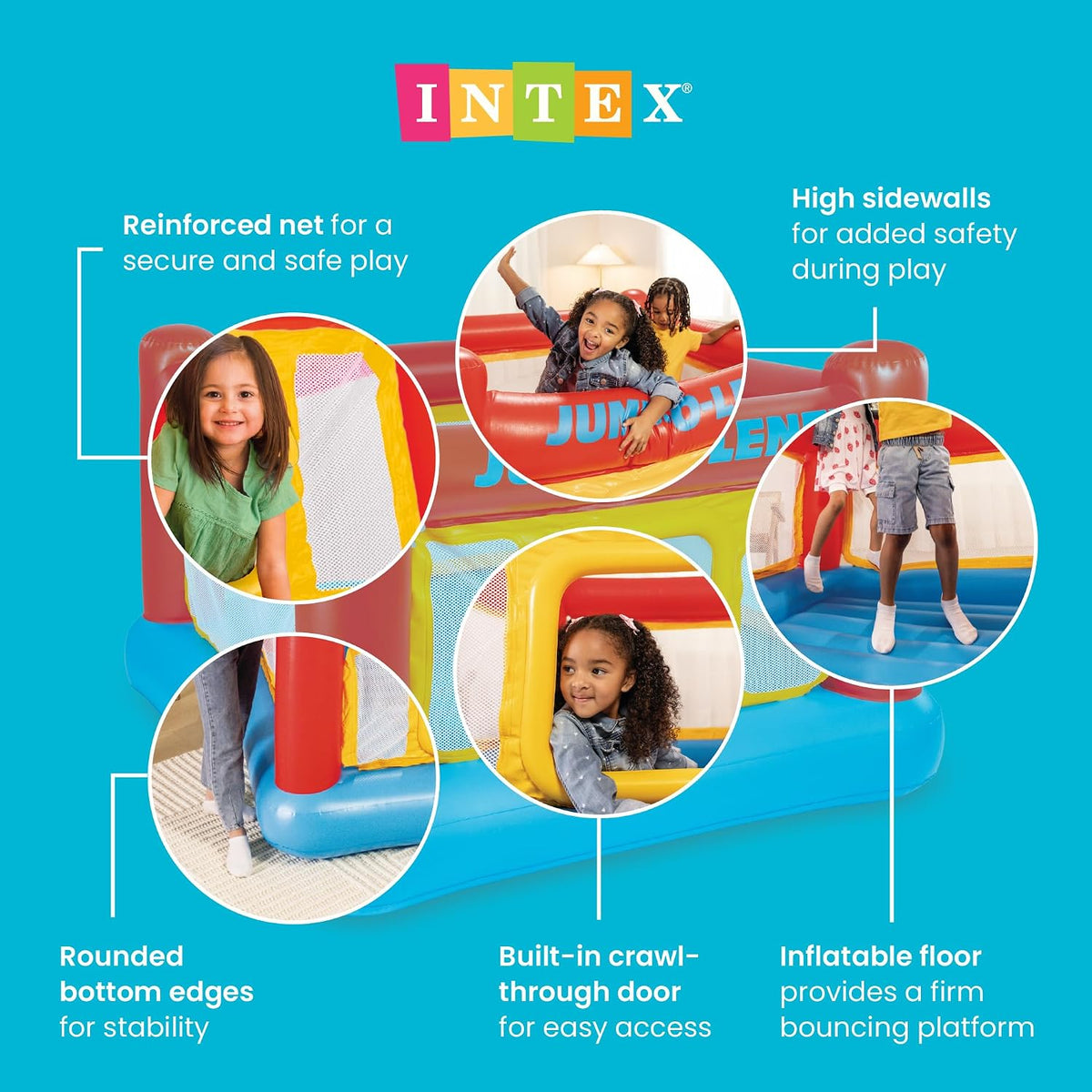 INTEX Jump-O-Lene Inflatable Trampoline Bounce House for Kids Ages 3-6