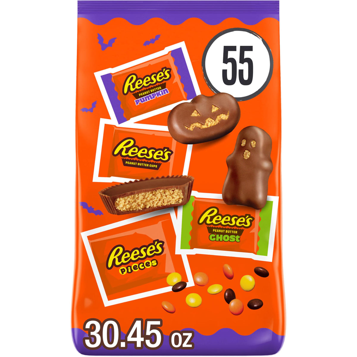 Reese's Assorted Peanut Butter Halloween Candy Pumpkin Bowl, 110 ct
