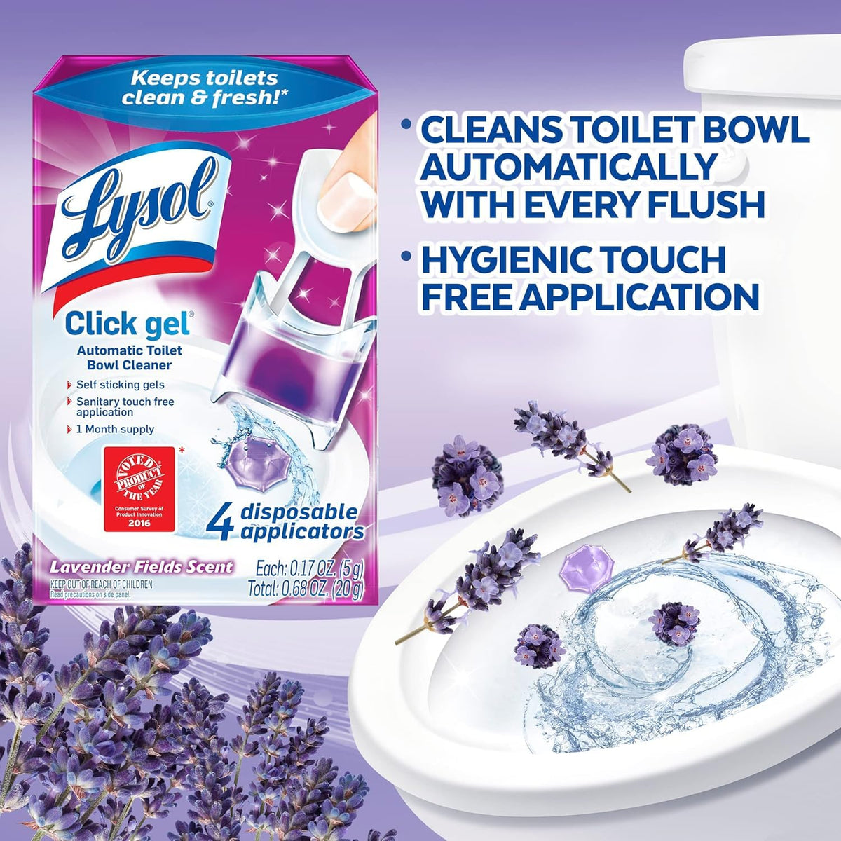 Lysol Click Gel Toilet Bowl Cleaner, Gel Stamp, Lavender, 6 Count
