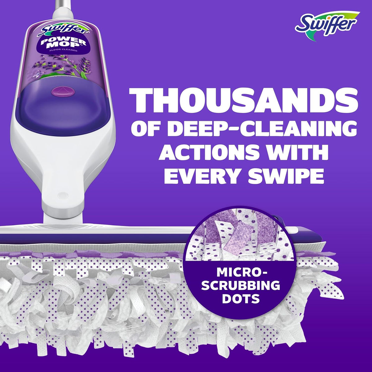 Swiffer Power Mop Refill Solution, Floor Cleaner for Mopping Tile, Vinyl, Laminate, Wood in Home, Bathroom, Kitchen, All Purpose Multi-Surface Solution for Floor Cleaning, Lavender Scent, 50.6oz