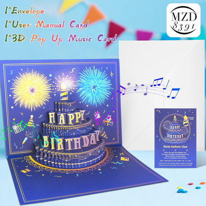 MZD8391 Pop Up Birthday Card with Music, Light, Firework For Men Women