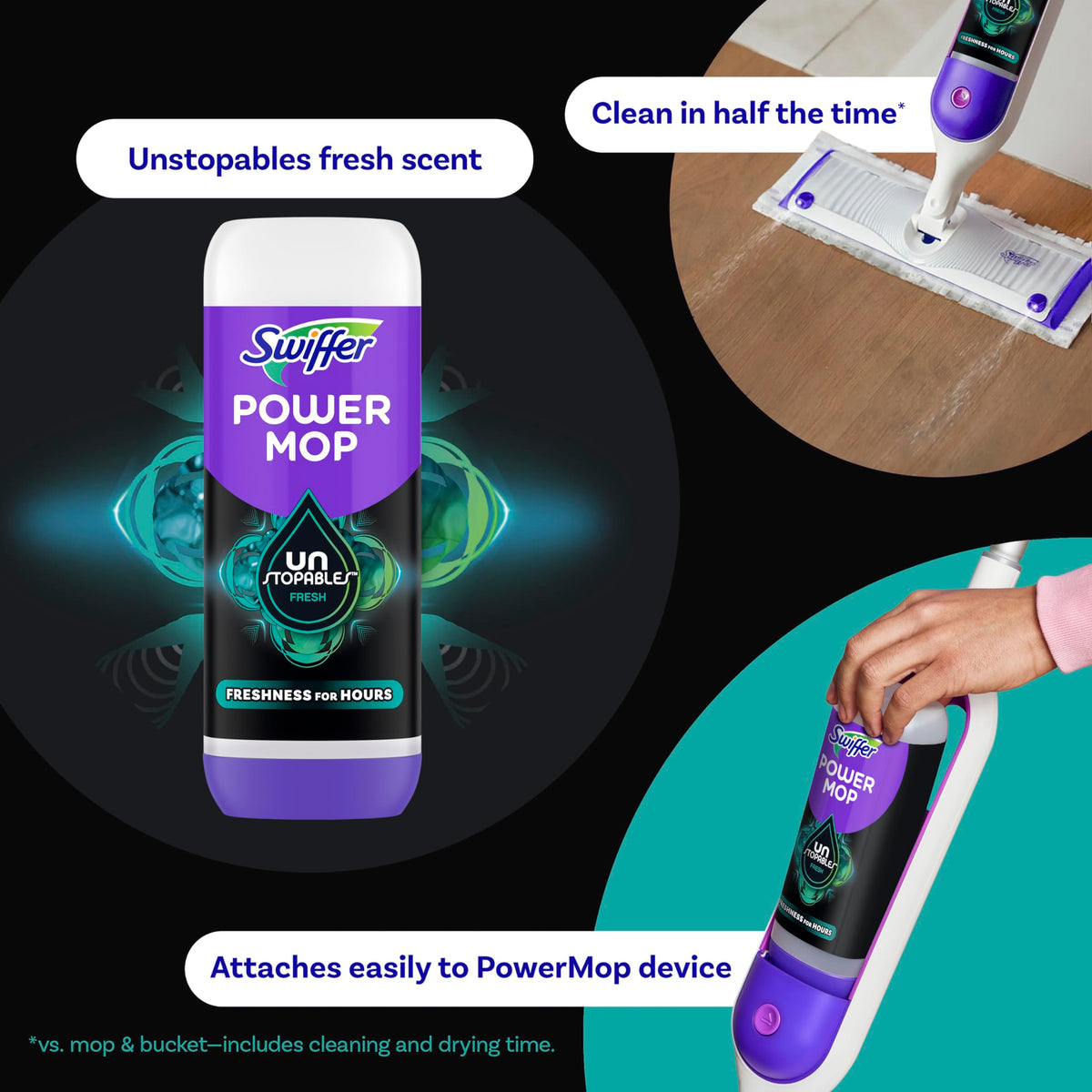 Swiffer Power Mop Refill Solution, Floor Cleaner for Mopping Tile, Vinyl, Laminate, Wood in Home, Bathroom, Kitchen, All Purpose Multi-Surface Solution for Floor Cleaning, Lavender Scent, 50.6oz