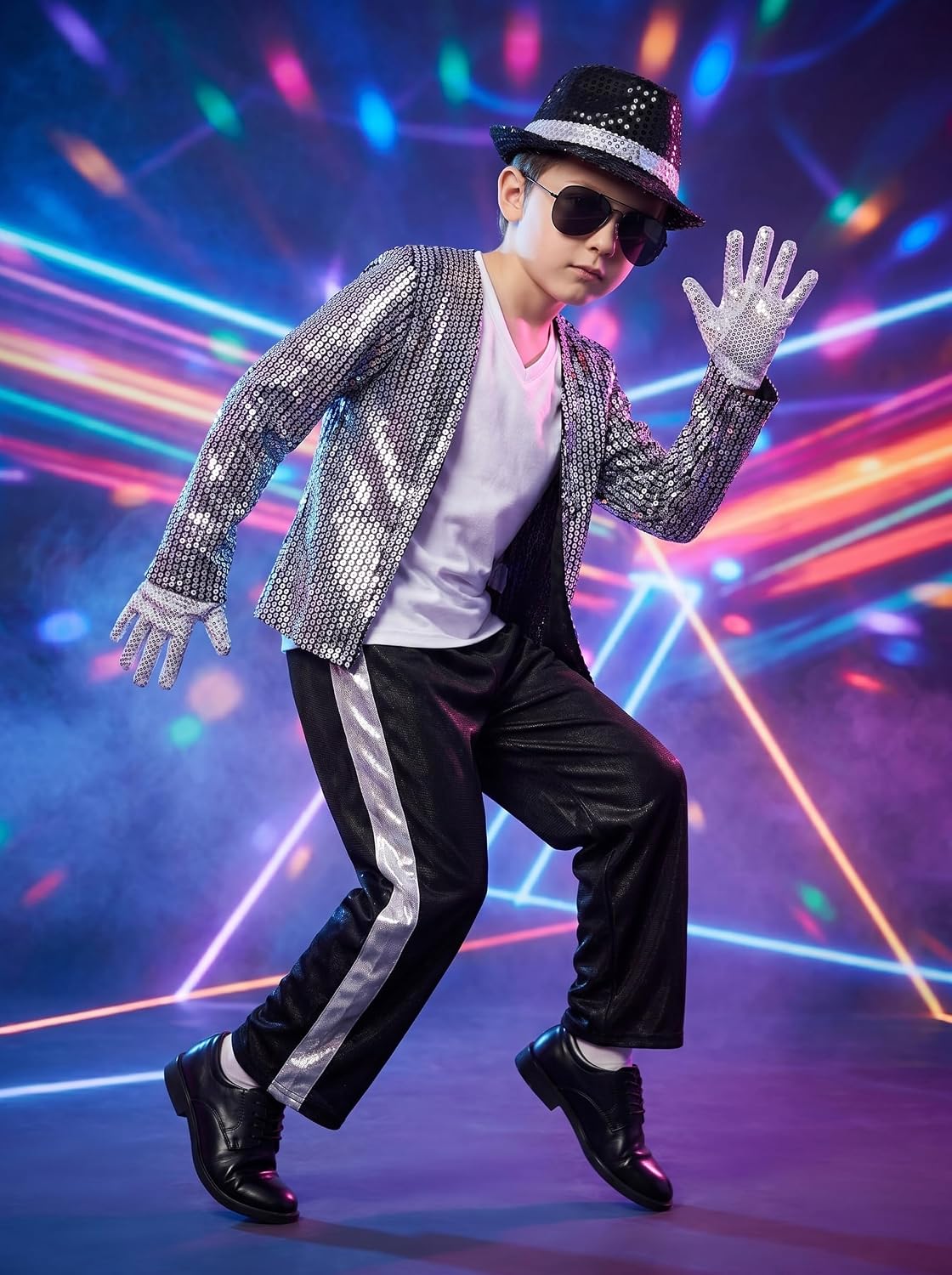 Kids Dance Star Costume for Boys 80s 90s Hip Hop Stage Outfits for Halloween Cosplay