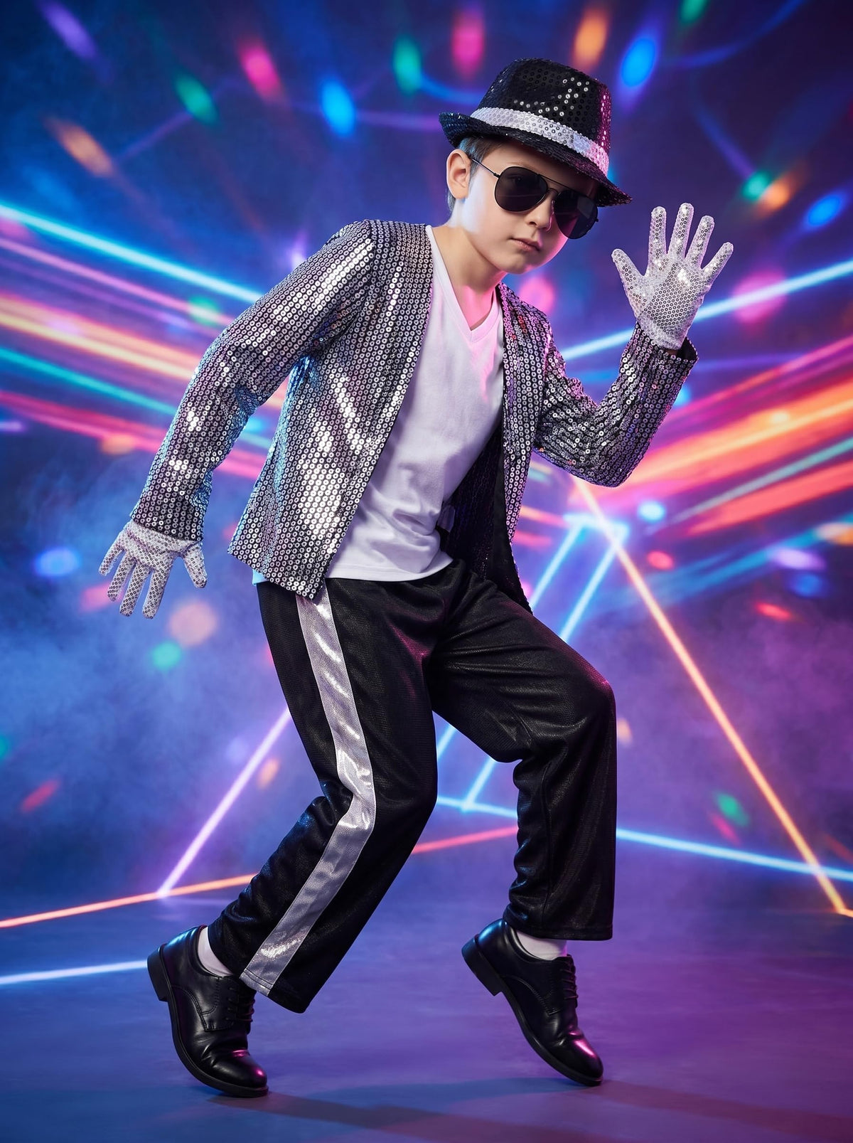 Kids Dance Star Costume for Boys 80s 90s Hip Hop Stage Outfits for Halloween Cosplay