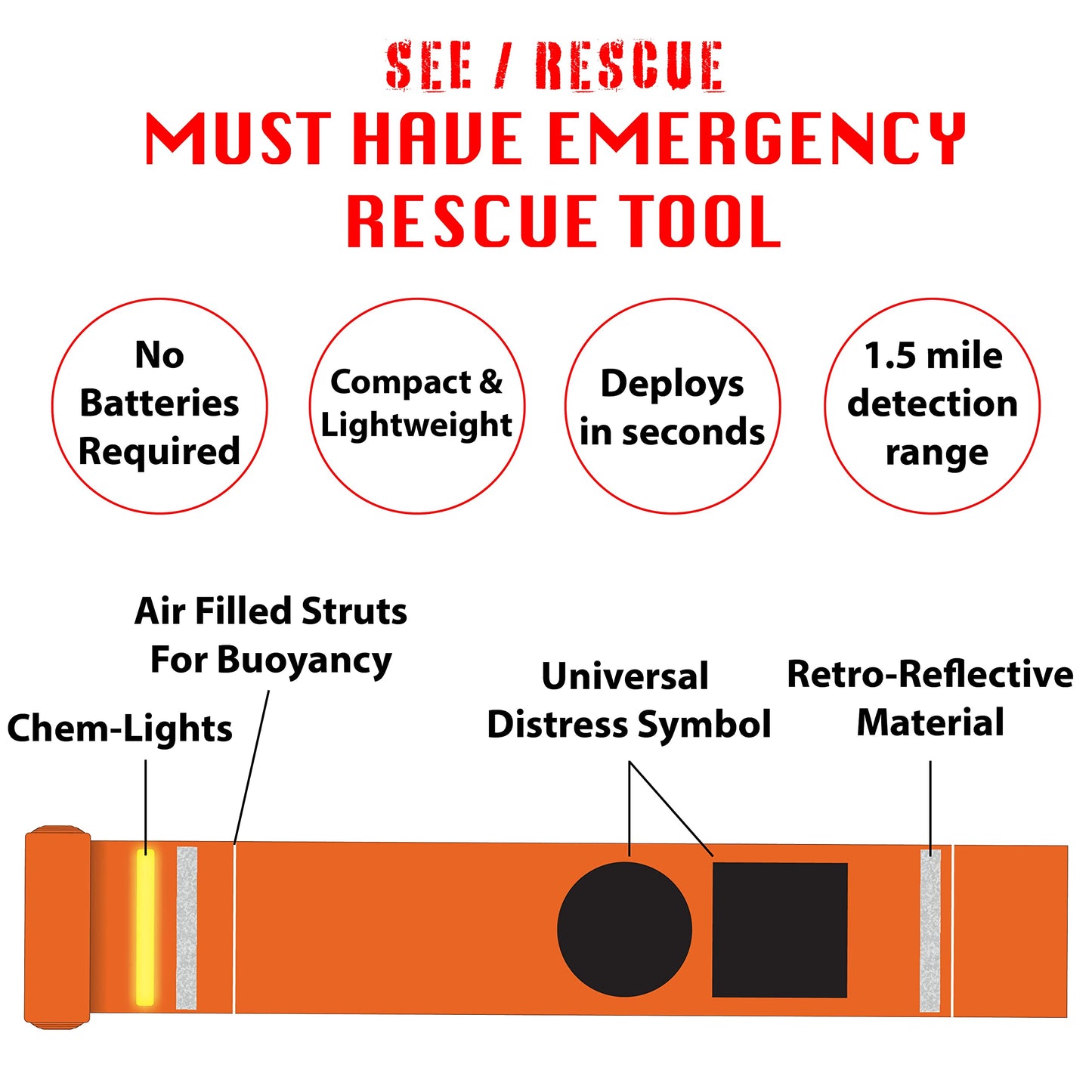 Streamer Survival Tool - The Easy to Use, Portable Rescue Device to Use on Land, Sea, or Snow, Day or Night When Lost or Stranded to Provide Continuous Visibility, Personal Lighted Streamer
