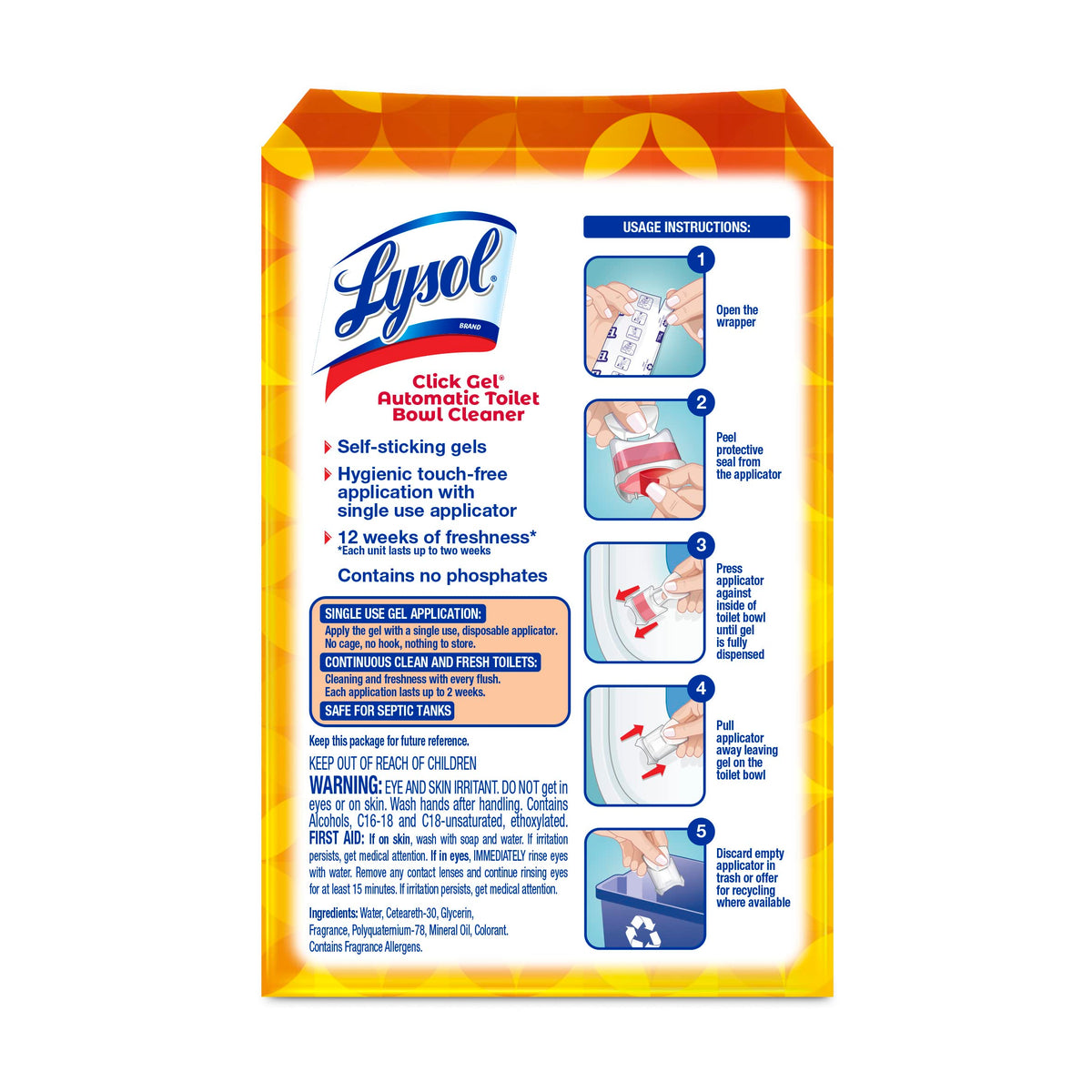 Lysol Click Gel Toilet Bowl Cleaner, Gel Stamp, Lavender, 6 Count