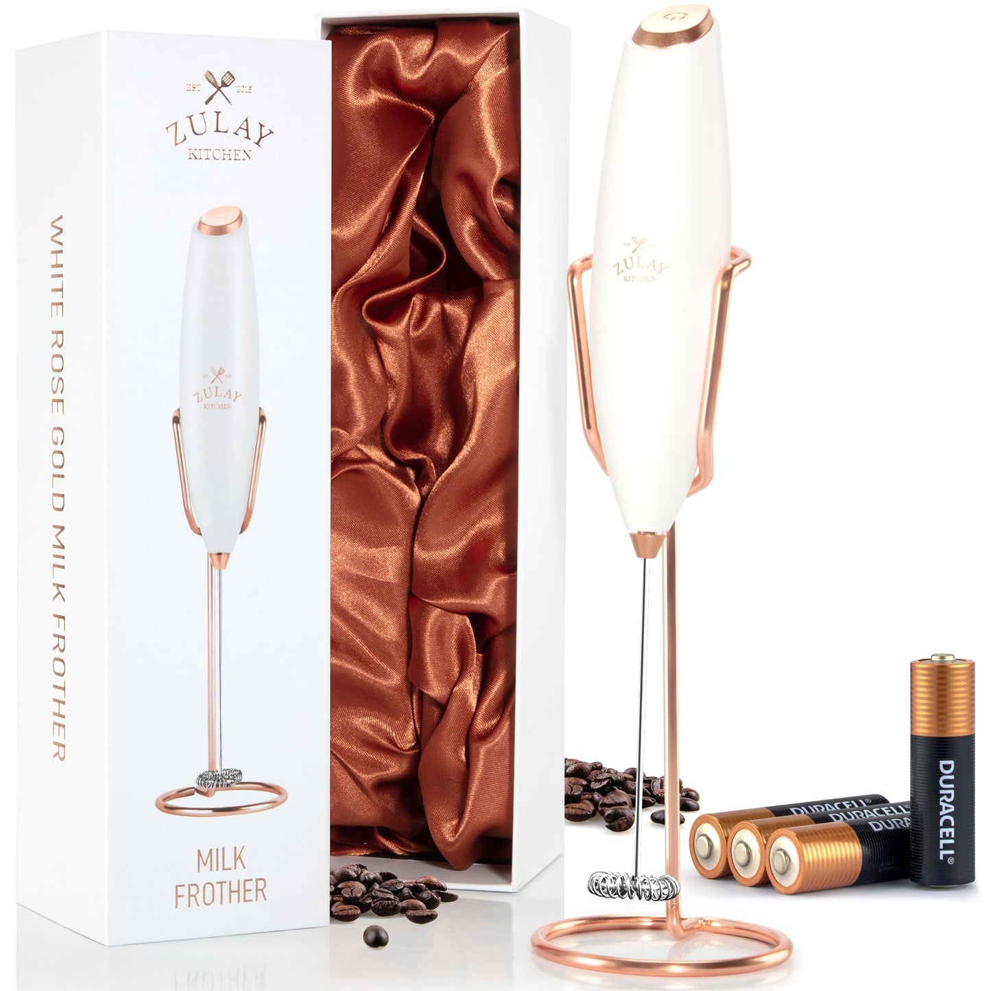 Zulay Kitchen Powerful Milk Frother Wand With 2 Duracell Batteries - Ultra Fast Handheld Drink Mixer - Electric Whisk Foam Maker for Coffee, Lattes, Cappuccino, Matcha, Hot Chocolate & Creamer - Black