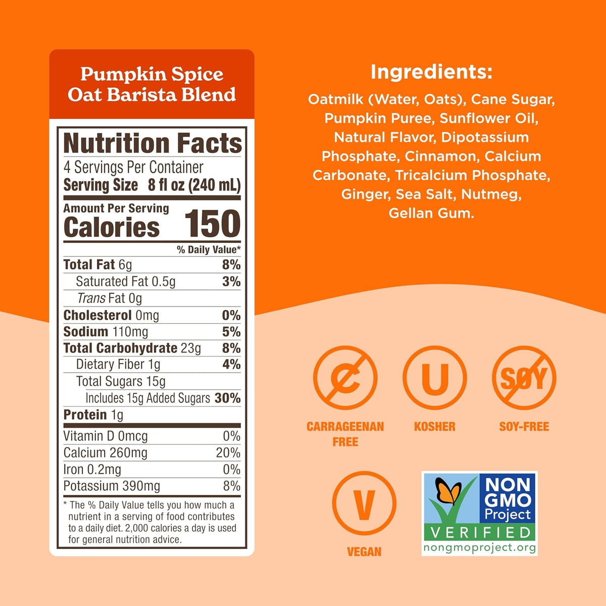 Califia Farms - Pumpkin Spice Oat Barista Blend Oat Milk, 32 Oz, Shelf Stable, Dairy Free, Plant Based, Vegan, Gluten Free, Non GMO, High Calcium, Milk Frother, Creamer, Oatmilk