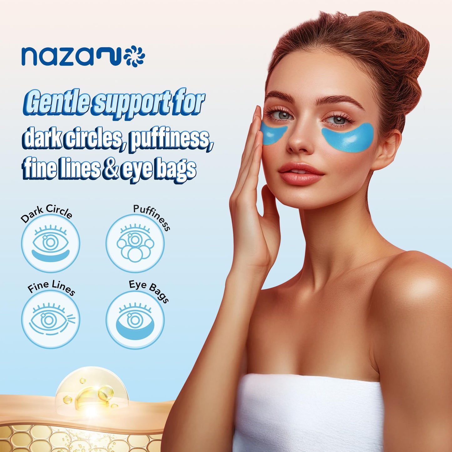 24K Gold Under Eye Patches - 60 Pack for Puffy Eyes, Dark Circles, Bags & Wrinkles with Collagen & Hyaluronic Acid - Eye Care Pads for Daily Skincare (Gold)