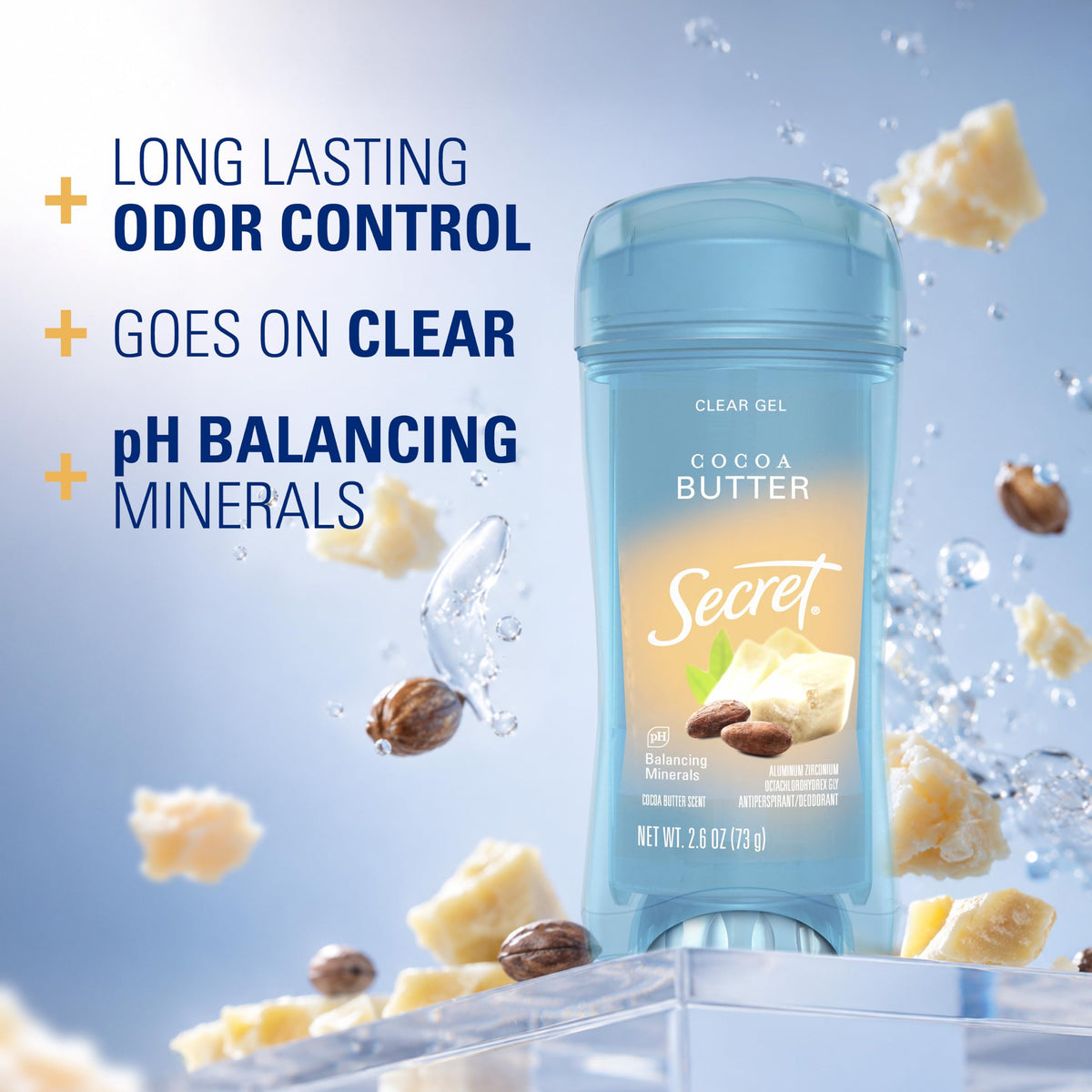 Secret Fresh Antiperspirant Deodorant for Women, 72hr Breathable Sweat & Odor Protection, Instant Freshness & Gentle, PH Balancing Minerals, Clear Gel, Relaxing Lavender Scent, 2.6 oz