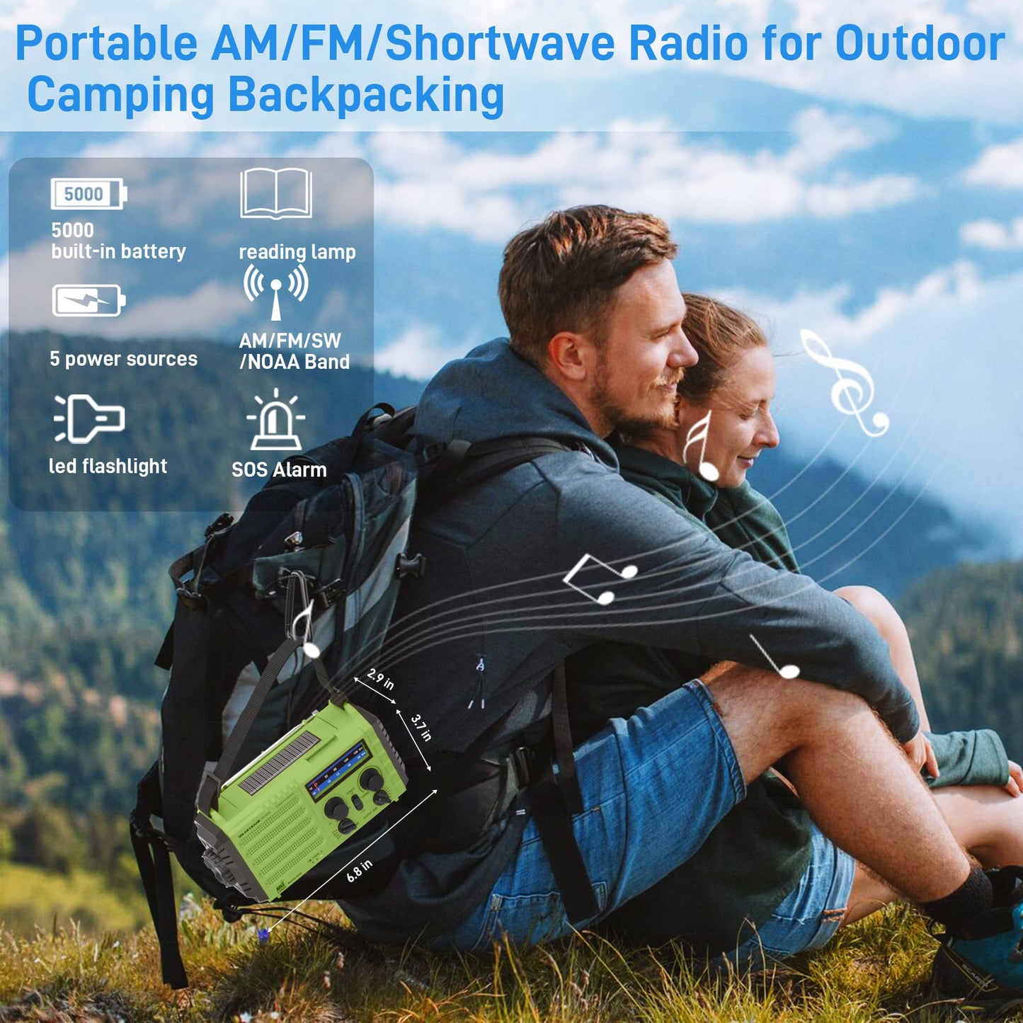 Auto NOAA Emergency Weather Radio, Solar Hand Crank Radio,Portable Battery Operated Emergency Radio with AM FM Shortwave,USB Charger,LED Flashlight,Clock, SOS Alert for Home Outdoors Camping Survival
