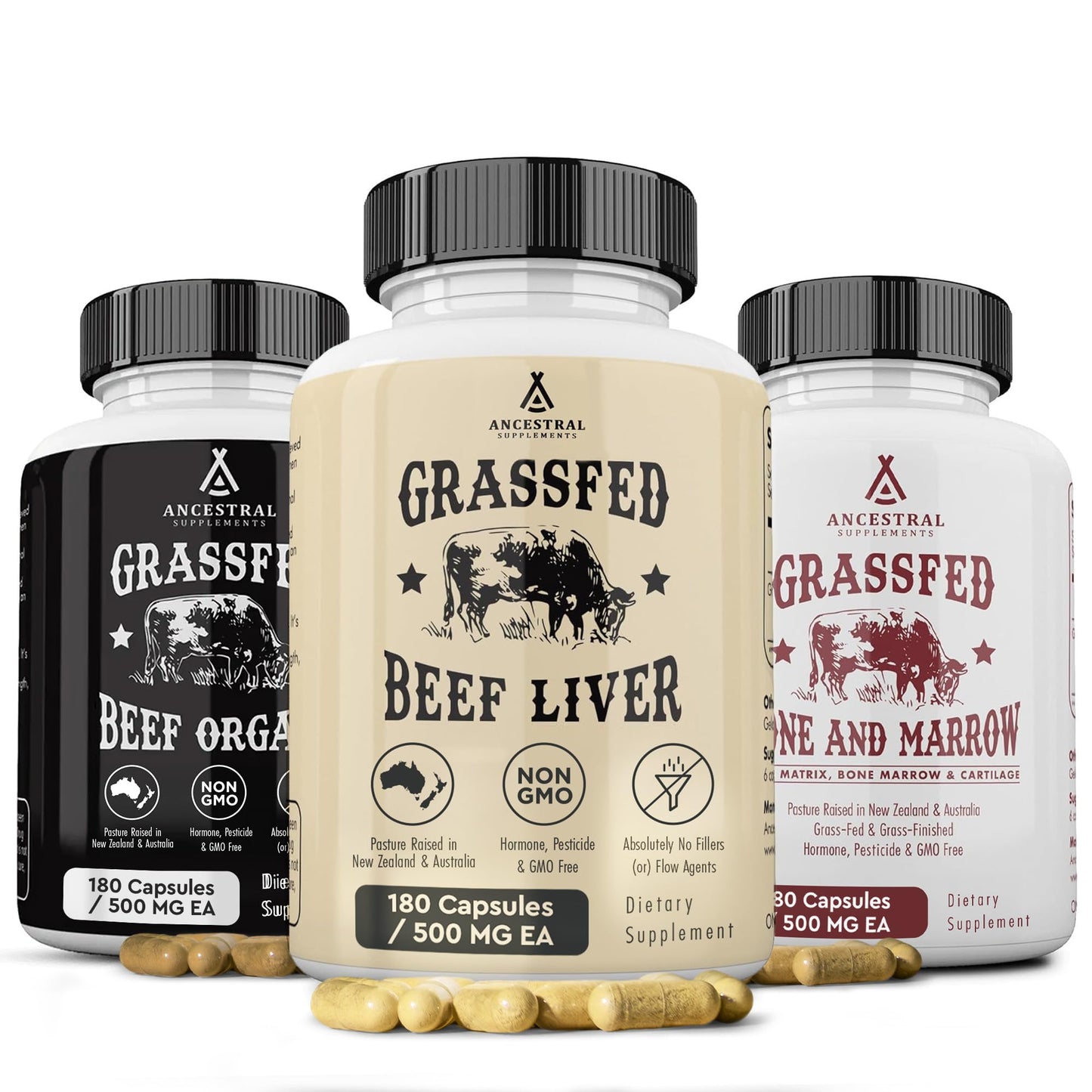 Ancestral Supplements Grass Fed Beef Liver 180 Capsules, Supports Energy Production, Detoxification, Digestion, Immunity and Full Body Wellness, Non-GMO, Freeze Dried Liver Health Supplement