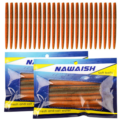 Senko Bait Soft Plastic Lures 5" Senkos 24 Pcs/100pcs for Wacky Rig Freshwater Fishing Green Pumpkin senko with Black Flake Pink Watermelon Double Color