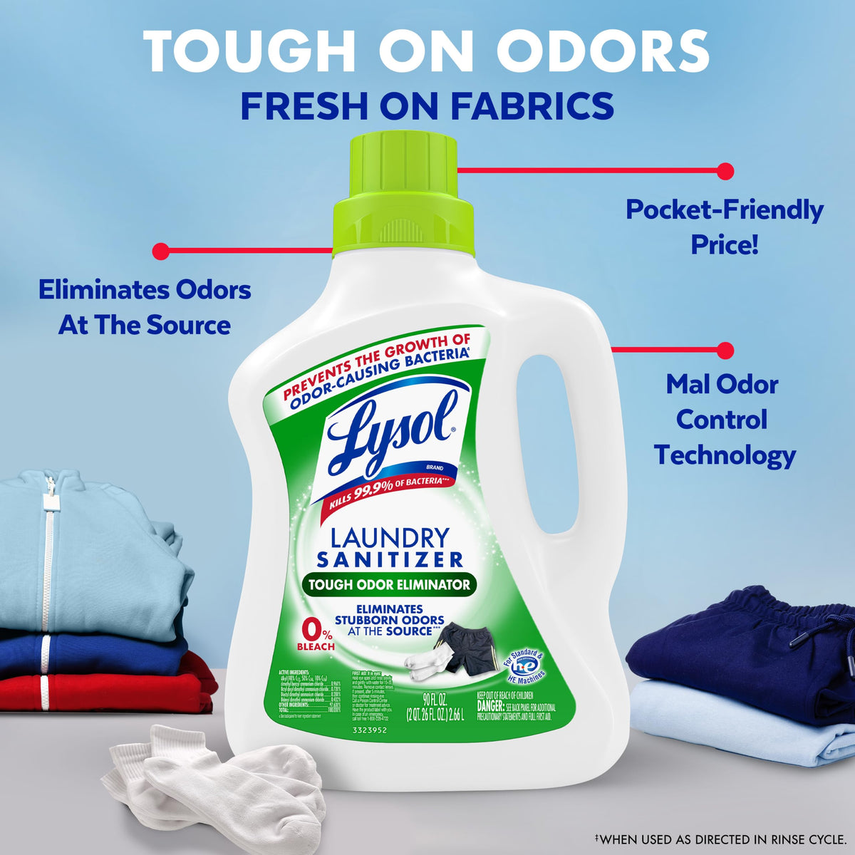 Lysol Laundry Sanitizer Liquid, Detergent Additive, Lavender, 90oz