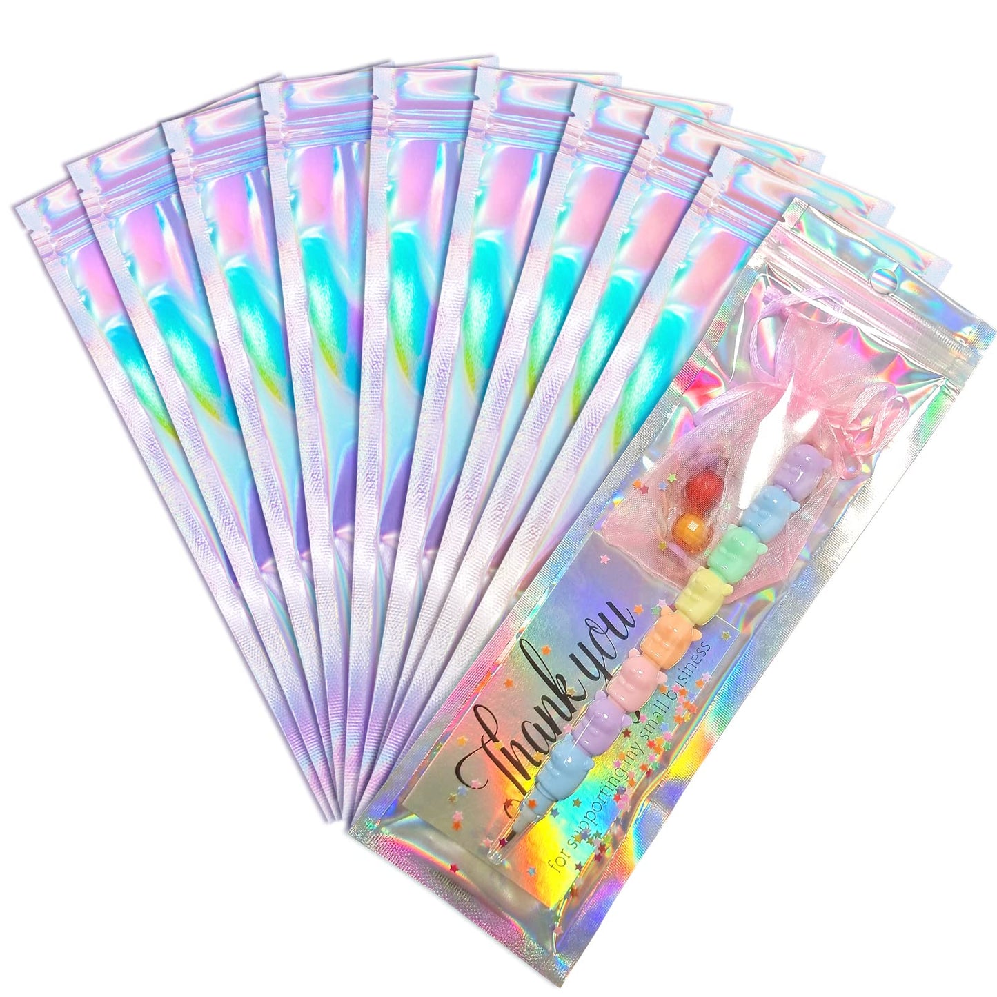 Smell Proof Bags & Resealable Foil Pouch Mylar Sample Bag Great for Party Favor Food Storage (Holographic Color) (50pcs-6x9 inch)