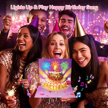 MZD8391 Pop Up Birthday Card with Music, Light, Firework For Men Women