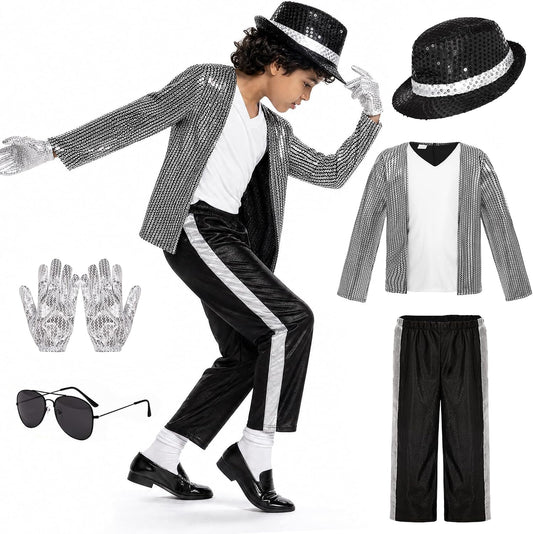 Kids Dance Star Costume for Boys 80s 90s Hip Hop Stage Outfits for Halloween Cosplay