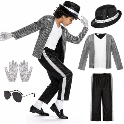 Kids Dance Star Costume for Boys 80s 90s Hip Hop Stage Outfits for Halloween Cosplay