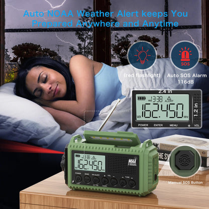 Auto NOAA Emergency Weather Radio, Solar Hand Crank Radio,Portable Battery Operated Emergency Radio with AM FM Shortwave,USB Charger,LED Flashlight,Clock, SOS Alert for Home Outdoors Camping Survival