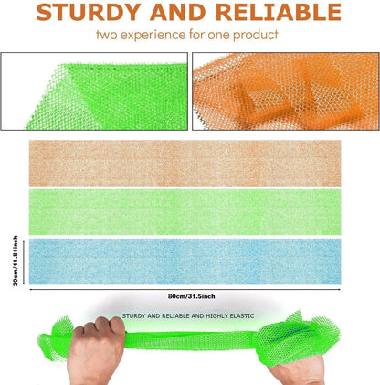 UJFQBH 3 Pieces African Bath Sponge African Net Long Net Bath Sponge Exfoliating Shower Body Scrubber Back Scrubber Skin Smoother,Great for Daily Use (Pink,Yellow,Purple)