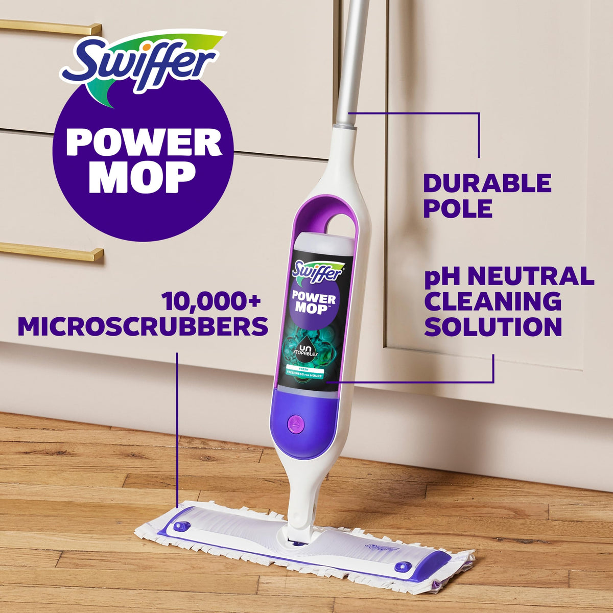 Swiffer Power Mop Refill Solution, Floor Cleaner for Mopping Tile, Vinyl, Laminate, Wood in Home, Bathroom, Kitchen, All Purpose Multi-Surface Solution for Floor Cleaning, Lavender Scent, 50.6oz