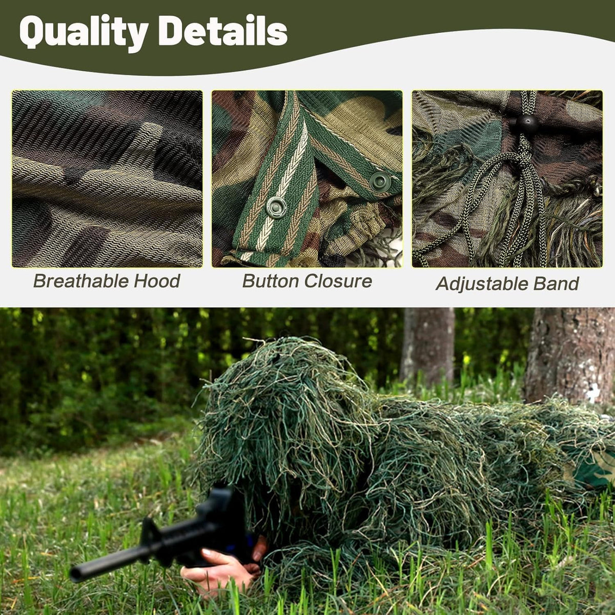 MOPHOTO 5 in 1 Ghillie Suit 3D Camouflage Hunting Suits - Jacket, Pants, Hood, Carry Bag for Adults & Youth, M/L/XL/XXL