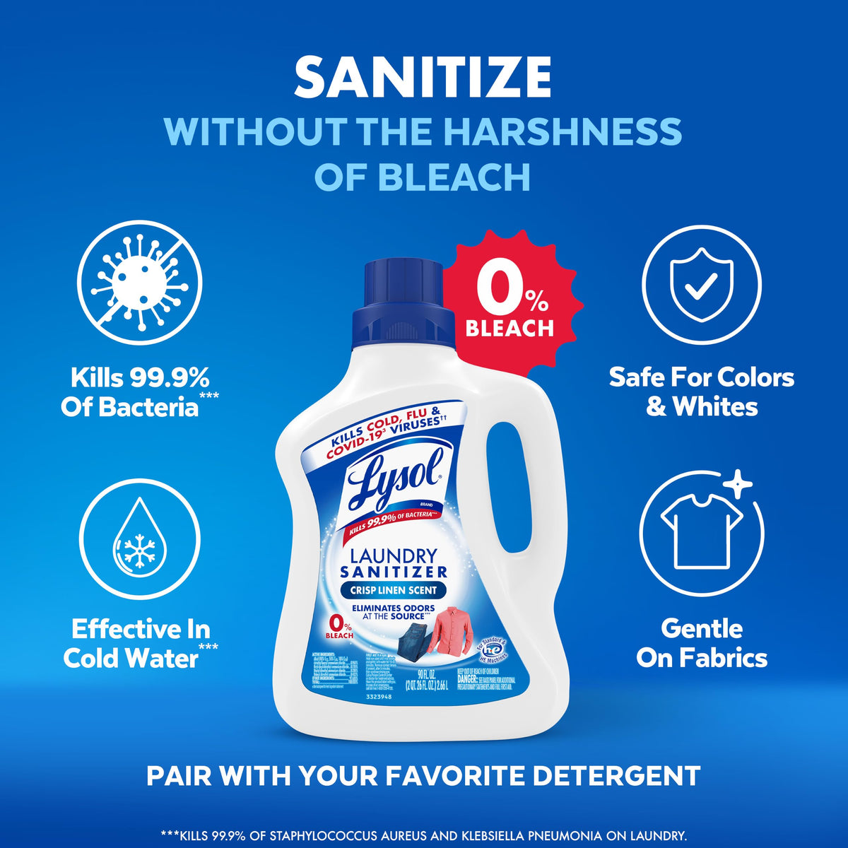 Lysol Laundry Sanitizer Liquid, Detergent Additive, Lavender, 90oz