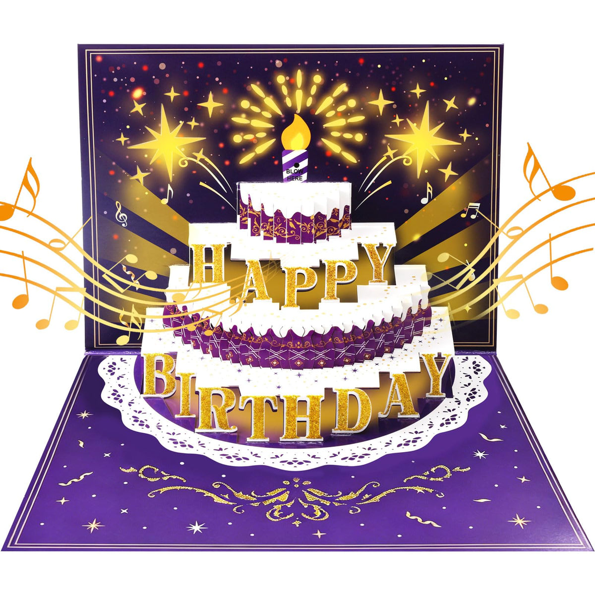 Pop Up Birthday Cards for Men, LED Light & Music Blow The Candle
