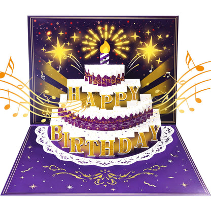 Pop Up Birthday Cards for Men, LED Light & Music Blow The Candle