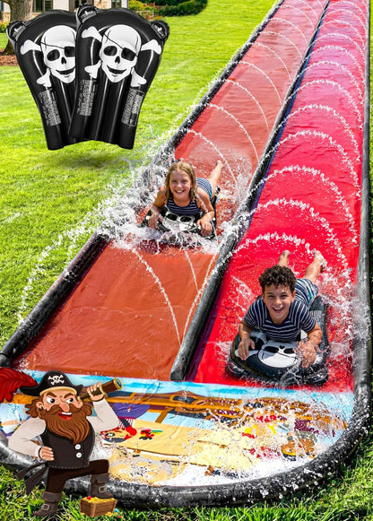 JAMBO Premium Triple Water Slide with 3 Bodyboards, 20Ft Heavy Duty Slip Splash and Slides-Advanced 3-Way Sprinkler System, Splash Pad Mat Backyard Summer Outdoor Water Toys n Long Slides for Kids