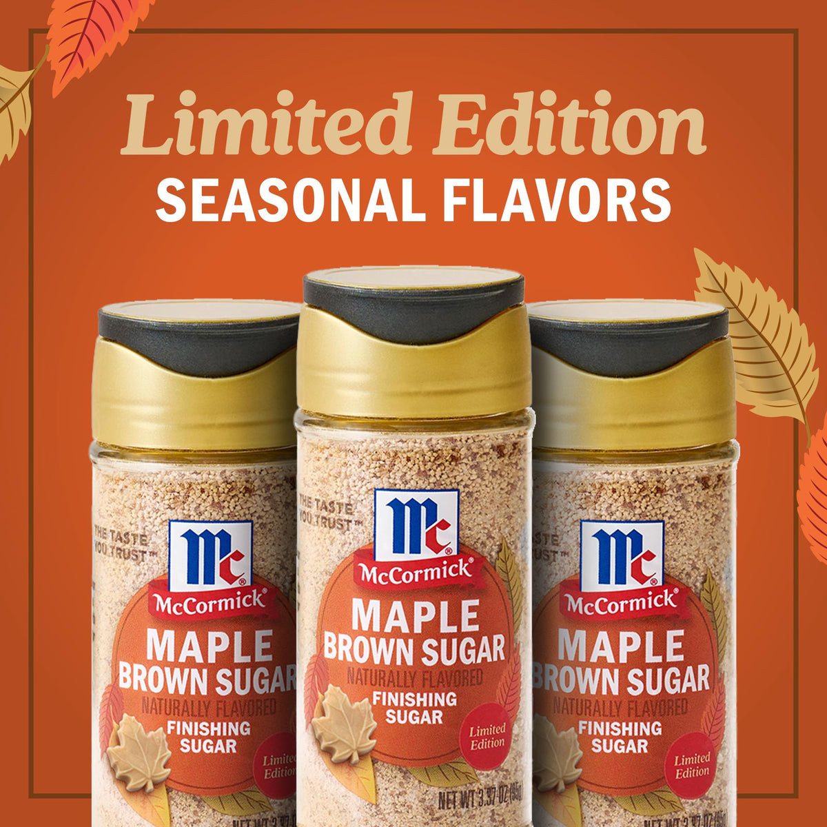 McCormick Finishing Sugar, Pumpkin Spice, Limited Edition, Sweet Blend of Warm Pumpkin Spices, The Perfect Finish for Cookies, Muffins, Pancakes, Bread, and More, 3.66 oz