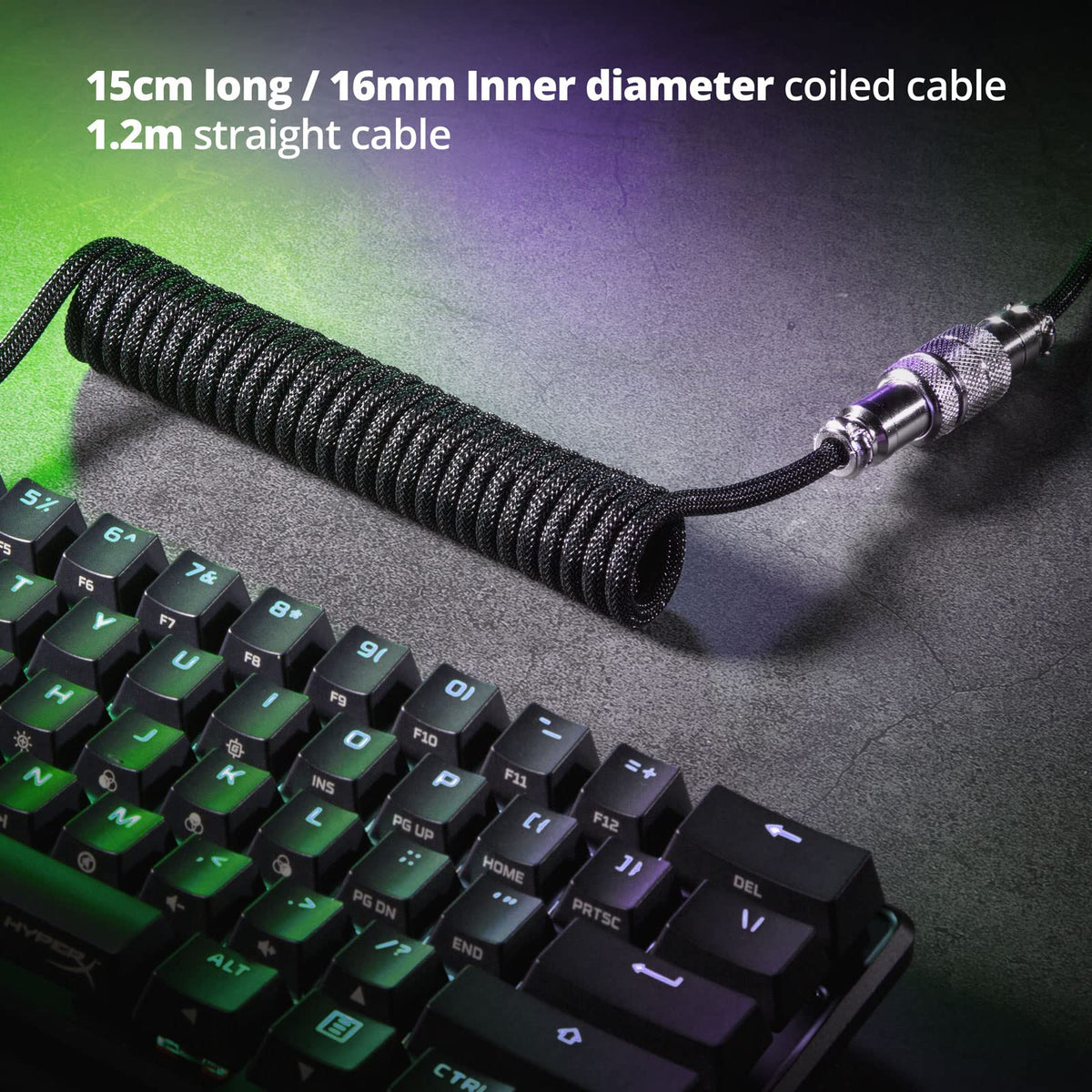 GUNMJO Pro Custom Coiled USB C Cable for Gaming Keyboard, Double-Sleeved Mechanical Keyboard Cable with Detachable Metal Aviator, 1.5M USB-C to USB-A, Carbon Black Color