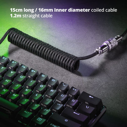 GUNMJO Pro Custom Coiled USB C Cable for Gaming Keyboard, Double-Sleeved Mechanical Keyboard Cable with Detachable Metal Aviator, 1.5M USB-C to USB-A, Carbon Black Color