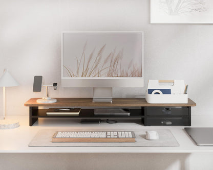 Fenge Monitor Stand, Desk Computer Riser with Frosted Storage Drawer, Oak