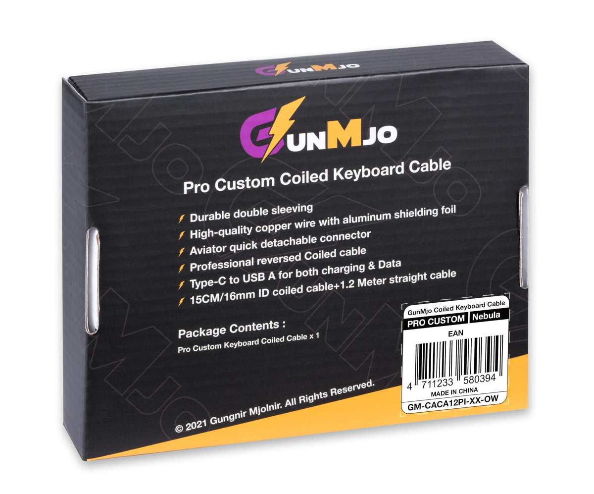 GUNMJO Pro Custom Coiled USB C Cable for Gaming Keyboard, Double-Sleeved Mechanical Keyboard Cable with Detachable Metal Aviator, 1.5M USB-C to USB-A, Carbon Black Color