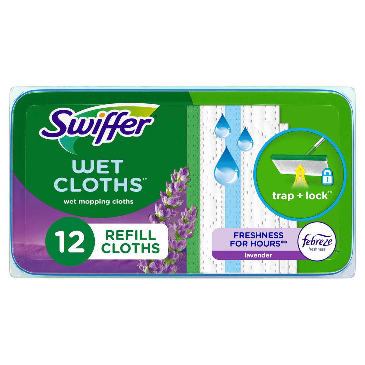 Swiffer Sweeper Wet Mopping Cloth Multi Surface Refills, Mops for Floor Cleaning, Febreze Lavender Scent, 36 Count