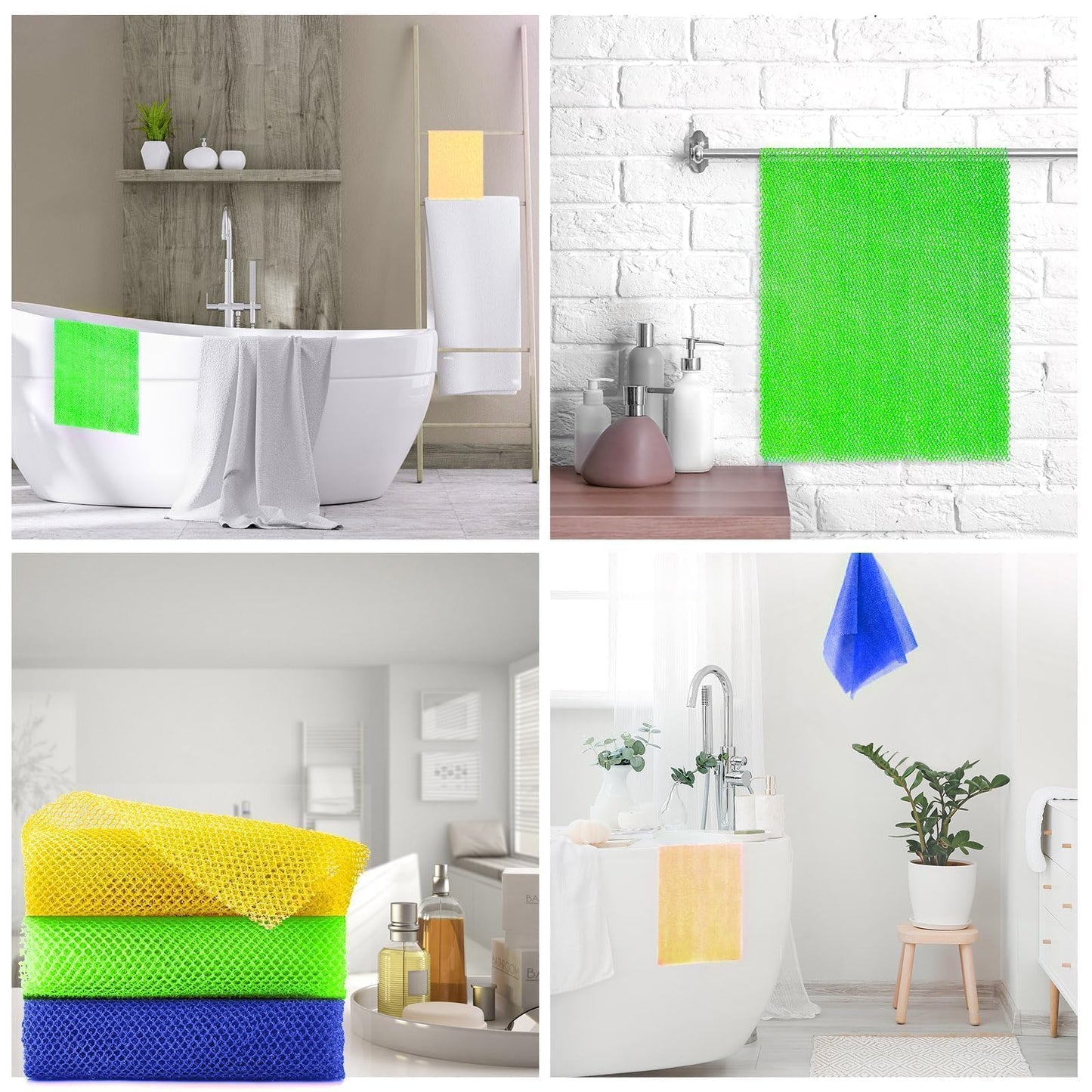 UJFQBH 3 Pieces African Bath Sponge African Net Long Net Bath Sponge Exfoliating Shower Body Scrubber Back Scrubber Skin Smoother,Great for Daily Use (Pink,Yellow,Purple)