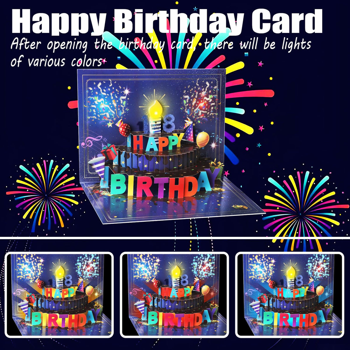 Pop Up Birthday Cards for Men, LED Light & Music Blow The Candle