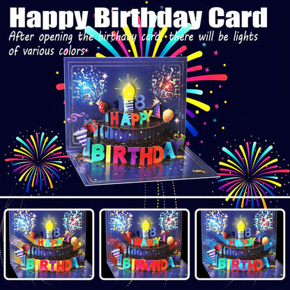 Pop Up Birthday Cards for Men, LED Light & Music Blow The Candle
