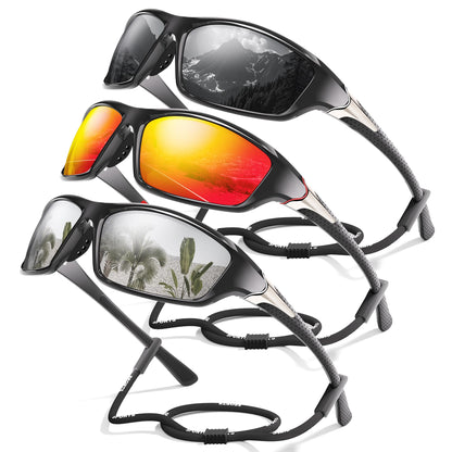 3 Pack Polarized Sports Sunglasses for Men, Mens Sunglasses Wrap Around UV400 Protection for Cycling Fishing Driving