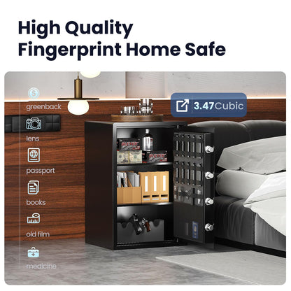 Grimtron Smart Biometric Safe - (0.80 cu. ft.) Fingerprint Lock Box with Silent Mode, Backlit Keypad and LED Light, Small Caja Fuerte with Anti-Rust and Anti-Theft