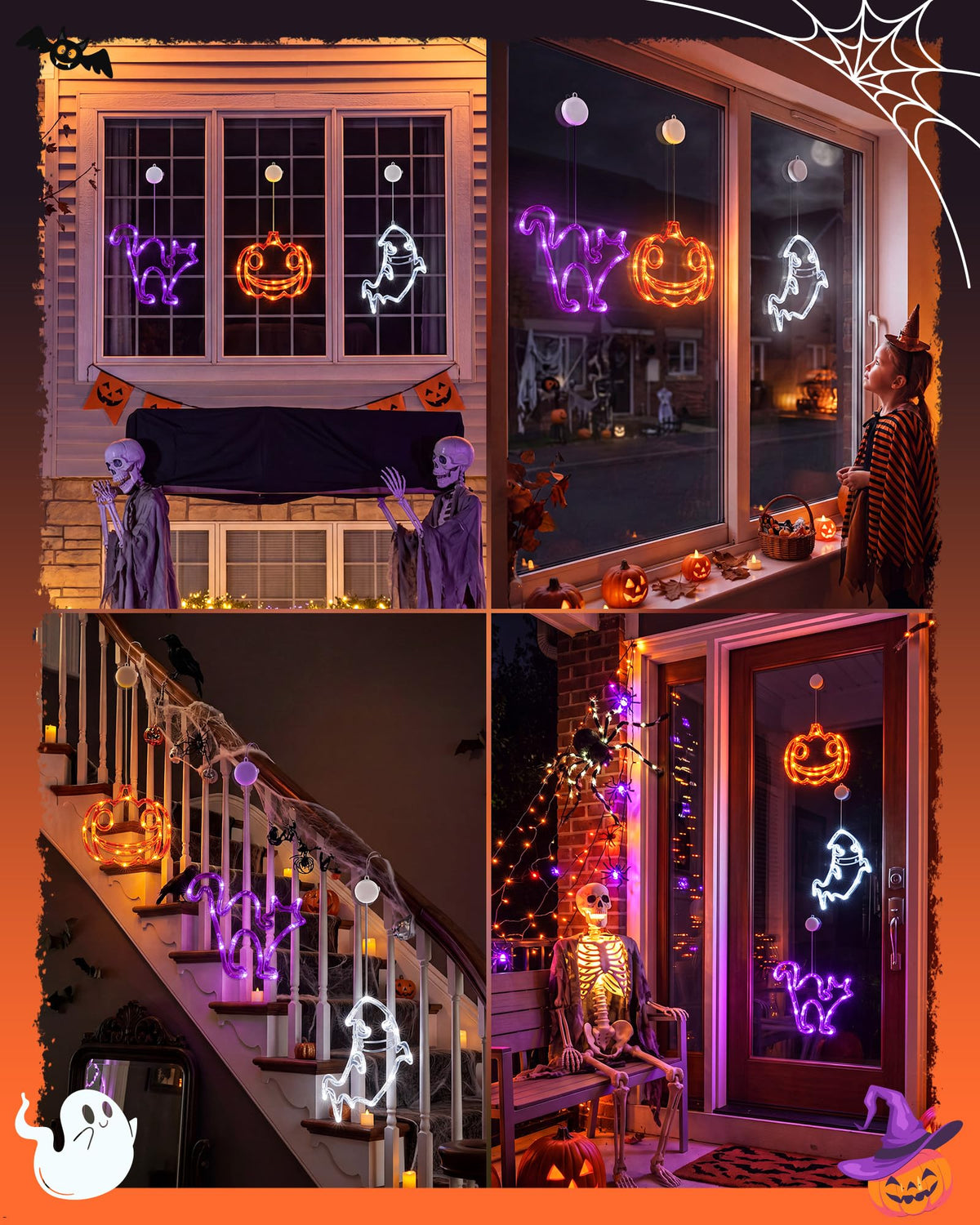Minetom 3 Pack Halloween Windows Lights - Pumpkin, Ghost, Hat with Timer