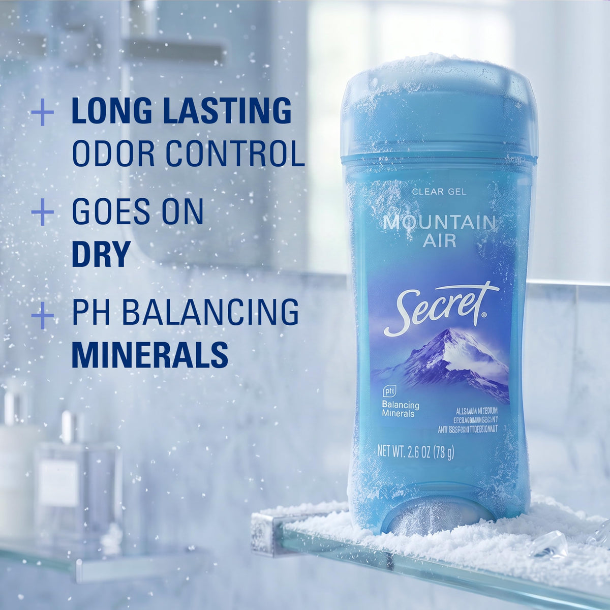 Secret Fresh Antiperspirant Deodorant for Women, 72hr Breathable Sweat & Odor Protection, Instant Freshness & Gentle, PH Balancing Minerals, Clear Gel, Relaxing Lavender Scent, 2.6 oz