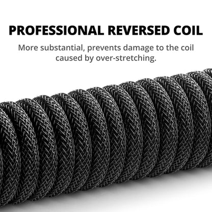 GUNMJO Pro Custom Coiled USB C Cable for Gaming Keyboard, Double-Sleeved Mechanical Keyboard Cable with Detachable Metal Aviator, 1.5M USB-C to USB-A, Carbon Black Color