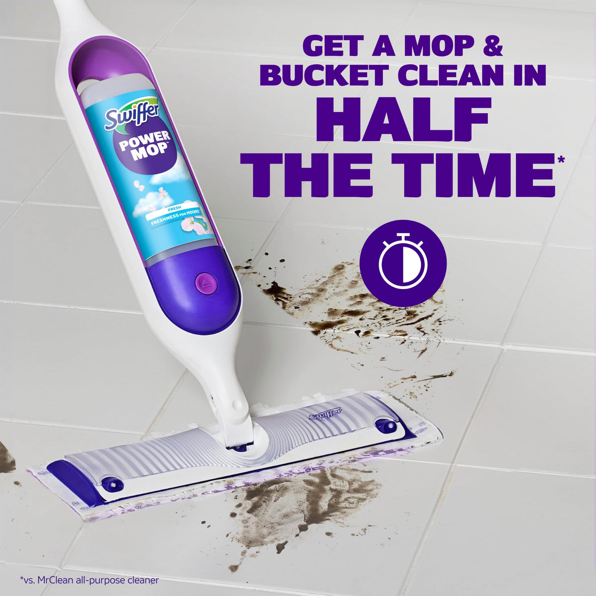 Swiffer Power Mop Refill Solution, Floor Cleaner for Mopping Tile, Vinyl, Laminate, Wood in Home, Bathroom, Kitchen, All Purpose Multi-Surface Solution for Floor Cleaning, Lavender Scent, 50.6oz