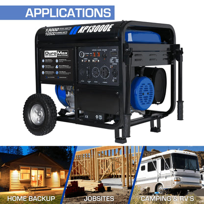 DuroMax XP13000EH 13,000-Watt Dual Fuel Portable Generator - Gas & Propane, Electric Start, Whole Home Backup Power, Transfer Switch Ready, RV & Emergency Ready