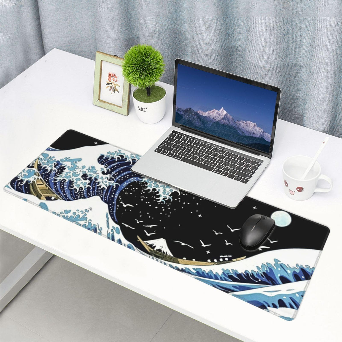 Gaming Mouse Pad, Large Black and Green Line Topographic Mousepad Laptop, Extended Mouse Mat, Long XL Waterproof Keyboard Pads, Big Non-Slip Mousepads for Game Office Home, 31.5 x 11.8 in